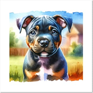 Watercolor Staffordshire Bull Terrier Puppies - Cute Puppy Posters and Art